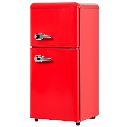 ZWJABYY Frigorífico Retro de 60 litros Doble Puerta Superior e Inferior con congelador de 22 litros frigorífico-congelador Combinado 102 kWh/año minifrigorífico de Ambiente Red