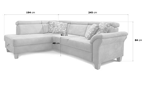 Cavadore Ecksofa Ammerland mit Ottomane links / Federkern-Sofa im Landhausstil mit verstellbaren Kopfstützen / 245 x 84 x 194 / Lederoptik braun