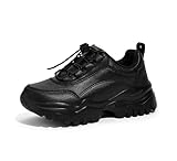LUCKY STEP Kids Chunky Sneakers Fashion Platform Walking Tennis Shoe Sparkly Butterfly Faux Leather Elastic No-tie Laces School Shoes for Girls Boys(Black,Little Kid 3)