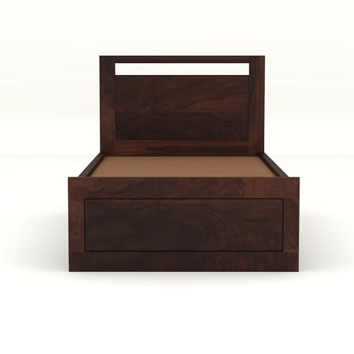 Image of Solid Sheesham Wooden Bed 6X4 Bed Single Bed Without Storage for Bedroom - Single Cot Wooden BedSingle Size for Living Room Guest Room - 12 Month Warranty (Theo Walnut)