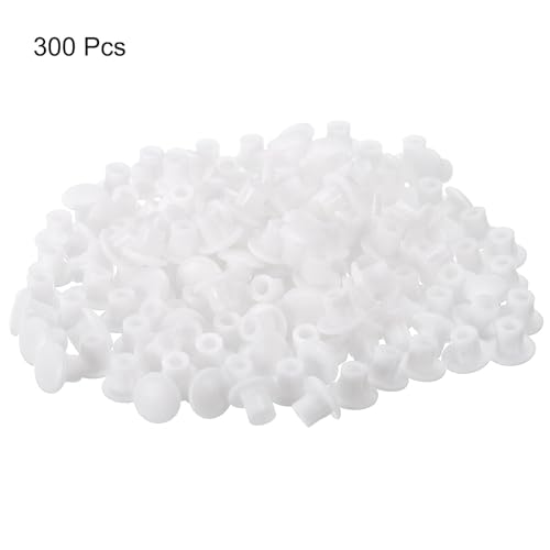 Image of uxcell 300Pcs Screw Hole Plugs, 5mm(3 /16 inch) Dia Plastic Snap in Shelf Button Flush Type Caps for Furniture Cabinet Cupboard, White