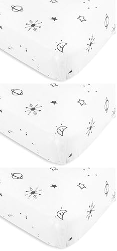 Image of Amazing Baby Cotton Muslin Fitted Crib Sheet, Space, Soft Black, 52x28x6 Inch (Pack of 3)