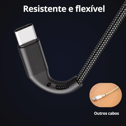 Cabo USB-C 2 metros Tipo C Turbo 60W Ultra Rapido Nylon Trançado e Reforçado Android e Iphone Notebo
