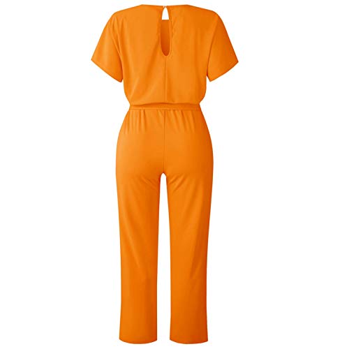 Qeaghou One Piece Jumpsuits For Women Dressy Elegant Short Sleeve Jumpsuit Summer High Neck Belted Business Jumpsuits #TOP3