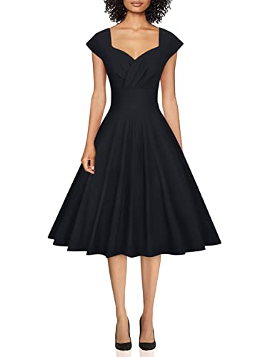 GownTown Womens Dresses Party Dresses 1950s Vintage Dresses Swing Stretchy Dresses, Black, Small