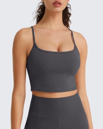 G4Free Spaghetti Strap Tank Top with Built in Bra for Women Y Back Square Neck for Yoga Exercise Sports Bra Breathable Soft(Dark Gray,XL) — view 2
