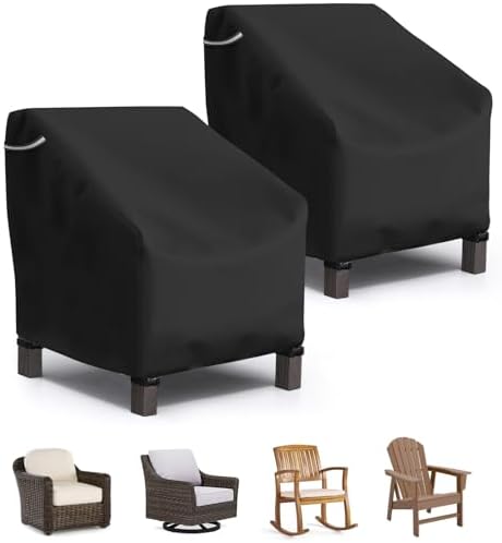 STARTWO Patio Chair Covers 2 Pack Outdoor Furniture Covers Waterproof Fit for 32" Lx 37" W x 36" H, Lounge Deep Seat Cover, Heavy Duty Chair Covers for Lawn Furnitures, Black