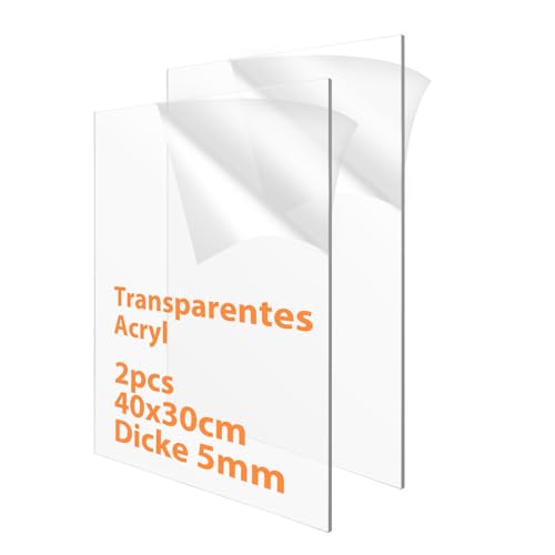LDXDRU 2er Acrylglas Platte Transparent Eindicken 5 mm, (400 x 300 mm) Acrylplatten mit Schutzfolie Zuschnitt Scheiben ultra klare Acrylplatte für Laserschneiden, Glasersatz, DIY