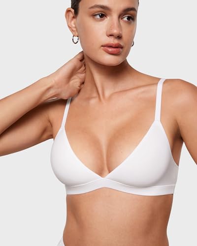 Image of INLYRIC Women's Inbarely Triangle Bralette Plunge Unlined Seamless Bra No Underwire Sexy Comfortable Everyday