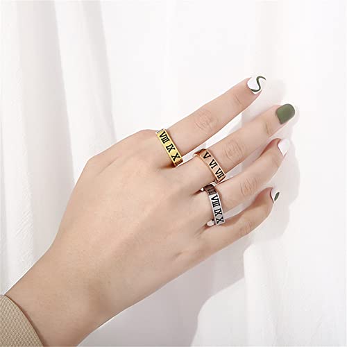 Image of Square Roman Numeral Band Ring 18K Gold Plated Stainless Steel Stackable Promise Ring Gift for Her