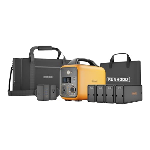 Runhood Solar Generator Rallye 600 Pro, 1296Wh Portable Power Station With RUNHOOD Carrying Case Bag&4 Hot Swappable Batteries, 110V/600W AC Outlet for Outdoors Camping, Home Use, Emergency, CPAP
