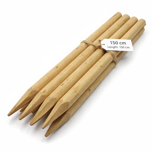 Indigo Round Wooden Tree Stake 150cm (1.5m / 59 / 4.9ft) Heavy Duty Garden Stake for Tree Support Plant Stabilising & Landscaping (Pack of 5)
