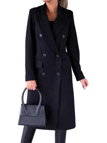 Image of IDEALSANXUN Womens Long Wool Coat Double Breasted Trench Coat Fall Winter Clothes
