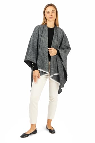 Image of Women's Shawl Wrap Poncho Ruana Cape Cardigan Sweater Open Front for Fall Winter Spring