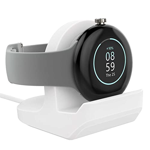 TiMOVO Silicone Stand Compatible with Google Pixel Watch Charger, Non-Slip Charger Stand Holder with Integrated Cable Management Slot, Vertical & Compact Charger Bracket [Cable Not Included] - White