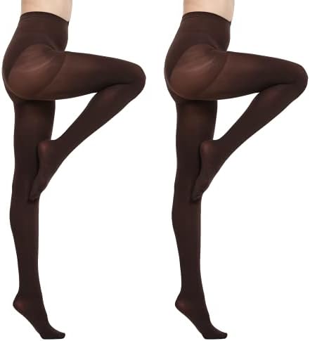 MANZI 2 Pairs Run Resistant Control Top Panty Hose Opaque Tights(Medium,Coffee)