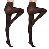 MANZI 2 Pairs Run Resistant Control Top Panty Hose Opaque Tights, X-large, Coffee