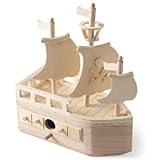 11" Wooden Pirate Ship Birdhouse by Make Market - Unfinished Hanging Birdhouse Made of 100% Wood, Outdoor Nesting Boxes - 1 Pack