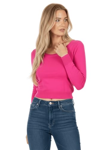 Image of Women's Crop Top Stretch Sweater - Long Sleeve Slim Bodycon Crewneck Casual Basic Solid Cropped Knit Pullover Top