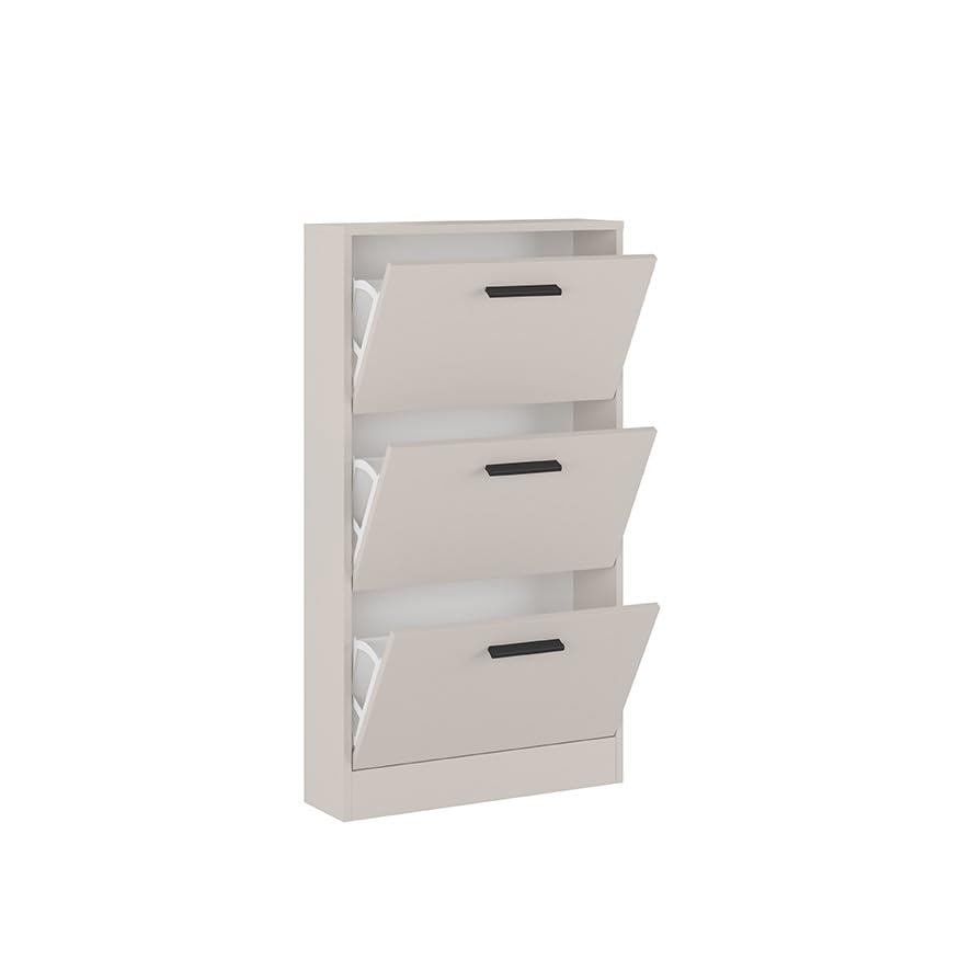 Homey - Zapatero con 3 Puertas, Mueble para Zapatos Estrecho, Modelo Alais, Acabado en Color Beige, Medidas: 115 cm (Alto) x 68,5 cm (Ancho) x 17 cm (Fondo) Práctico y Funcional