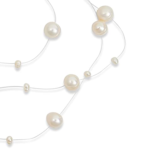 Shades of Grey Blue White Pink Multi Strand Fishing Line Freshwater Cultured Pearl Illusion Choker Collar Necklace For Women Wedding Bridesmaid Formal Party2