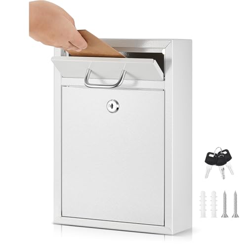 Yaocom 12.2 x 8.5 x 3 Inches Wall Mount Lock Mailbox Outside, Creamy White