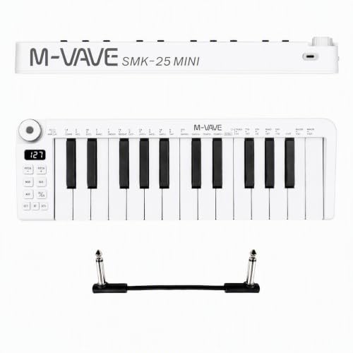 M-VAVE SMK-25 Mini Bluetooth MIDI Keyboard Controller, Wireless Portable Rechargeable MIDI Controller, Beat Maker, DAW Controller with Arpeggiator with 6.35mm Audio Cable