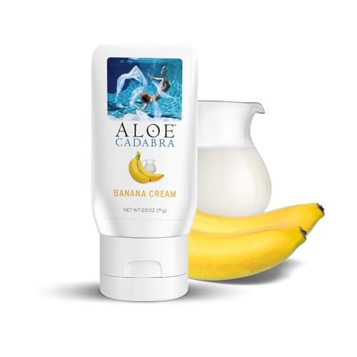 Image of Aloe Cadabra Flavored Personal Lubricant and Vaginal Moisturizer, Organic Edible Aloe Lube for Men, Women, and Couples, Non-Staining, pH Balanced, Toy Compatible (Banana Cream, 2.5 Ounces, 1 Pack)