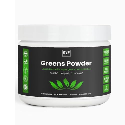 QVP Greens Superfood Powder 2.0, 30 Servings, Fruits, Vegetables, 20+