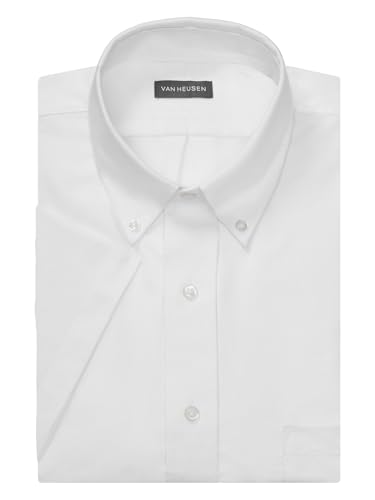 Van Heusen Men's Short Sleeve Dress Shirt Regular Fit Oxford Solid, White, XX-Large - Image 3