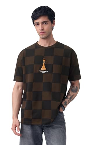 T-shirt marron foncé Chess King brodé en coton pour homme et garçon