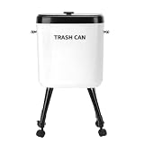 Zerodis Bote de Basura de Cocina con Patas con Ruedas, Capacidad de 15L, Tapa Abierta Deslizante, Cubo de Basura Alto y Estrecho para Dormitorio, Baño, Sala de Estar (blanco crema)