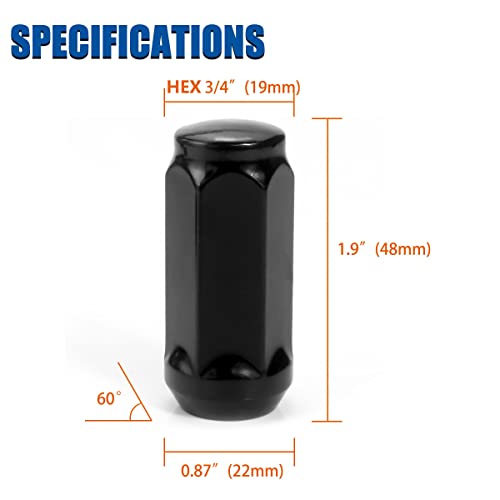 GAsupply 14X1.5 Lug Nuts, Black Close End Bulged Acorn Lug Nuts 3/4 inch Hex 1.9inch Tall Conical Seat, Fits for Ford Chevy Lincoln GMC Cadillac (24 Pack)