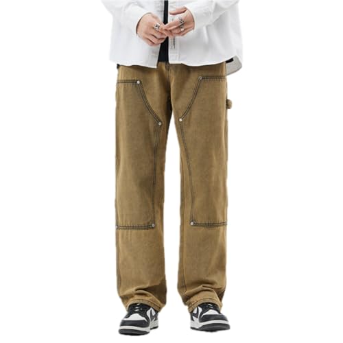 Jeans Pants Trousers Denim Spring Washed Vintage Blue Men's Loose Straight Large