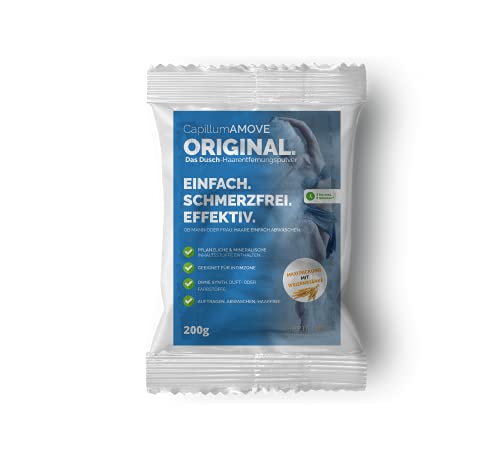 Capillum AMOVE Original Enthaarungscreme [200g] Intimbereich - extra sanftes Enthaarungspulver Männer - Schmerzfreie Dusch-Haarentfernungscreme ohne Zusatzstoffe mit Mineralien Cover