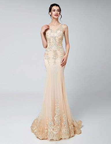 Belle House Womens Evening Dresses Long Formal Elegant Lace Prom Dresses New Mermaid Gowns Champagne #TOP1