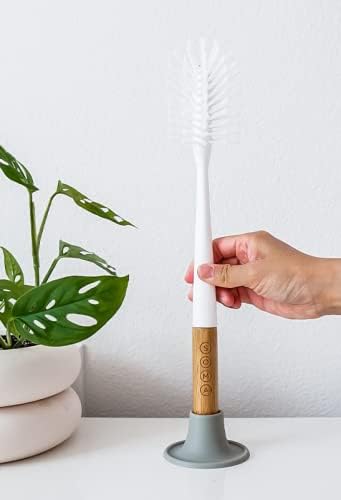 Miniatura 9 de SOMA Cepillo largo para botellas de cabeza curva con soporte de silicona y mango de bambú, 14 pulgadas, gris