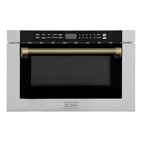 Image of ZLINE Autograph Edition 24 in. 1.2 cu. ft. Built-in Microwave Drawer in Stainless Steel and Champagne Bronze Helix Handle (MWDZ-1-H-KCB)