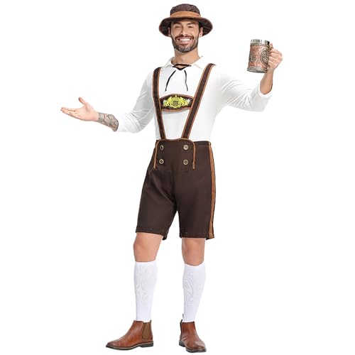 Lederhose Oktoberfest Homme Vintage à Bretelles Broderies Rétro Costume Grande Taille Munich