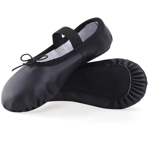ZDQ Chaussons de Danse Fille Cuir Chaussures de Ballet Femmes Classique Ballerine Pilates Yoga Gymnastique Performance pour Enfants et Adulte Noir 31
