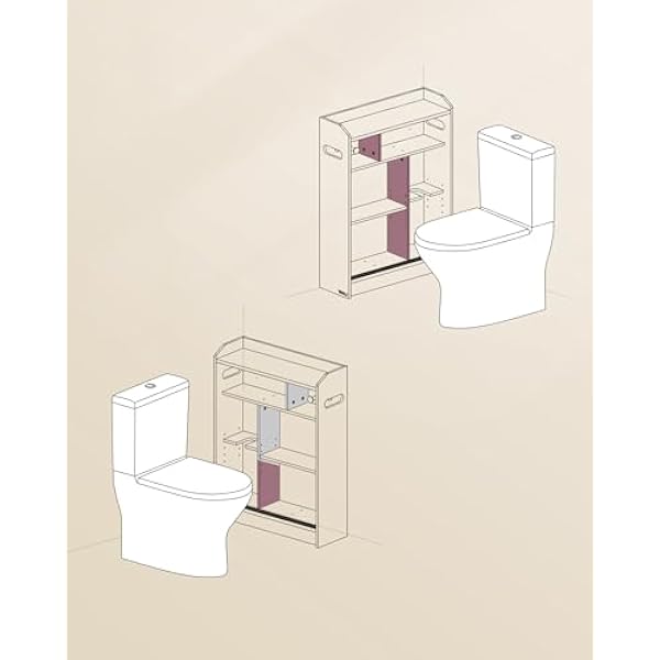 VASAGLE BBC752W01 — туалетный шкафчик, компактный, с держателем для туалетной бумаги и держателем для туалетной щётки, раздвижными дверцами и регулируемыми вставными полками, устанавливается рядом с унитазом, 20 x 60 x 80 см
