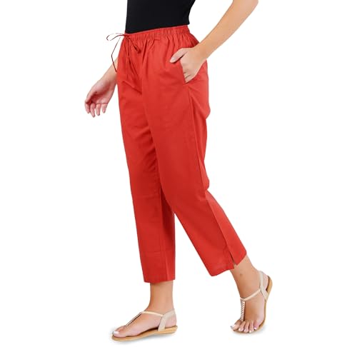 Image of Happy Bunny Parallel Pants for Women 100% Cotton Ankle Length Trousers Regular Fit with Elastic Drawstring Stylish & Pockets Casual Formal Wear for Office & Home