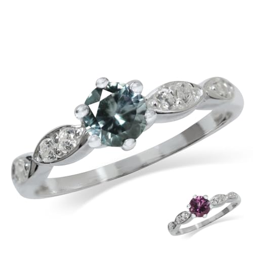 Silvershake Simulated Color Change Alexandrite & White CZ 925 Sterling Silver Engagement Ring Size 7