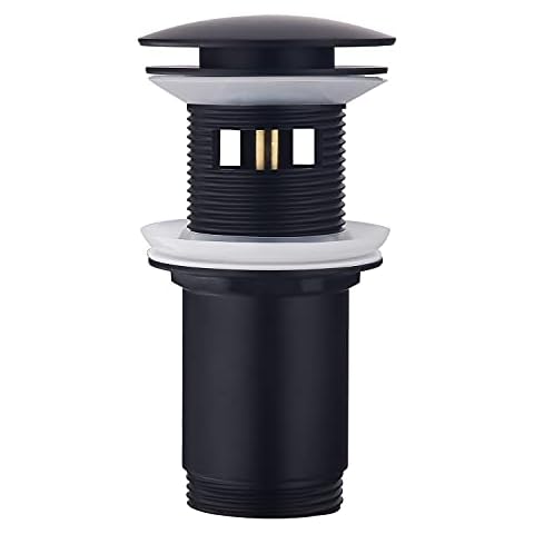 Pop Up Bathroom Sink Waste Drain with Overflow, Keymark Push Open Basin Stopper Plug, Vessel Valve Set Assembly Replacement, Matte Black Cover