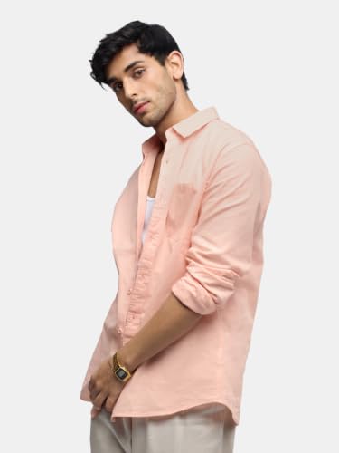 Image of The Souled Store Cotton Linen: Men and Boys Long Sleeve Spread Collar Solid Cotton Relaxed Fit Easy to Style Everyday Office Wear Cotton Linen Shirts