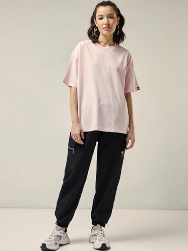 Image of Bewakoof Women's Solid Oversized Fit Half Sleeve Round Neck Cotton Jersey T-Shirt