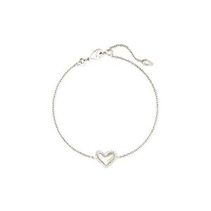Kendra Scott Ari Heart Link Chain Bracelet for Women, Fashion Jewelry, Rhodium-Plated, Ivory Mother of Pearl