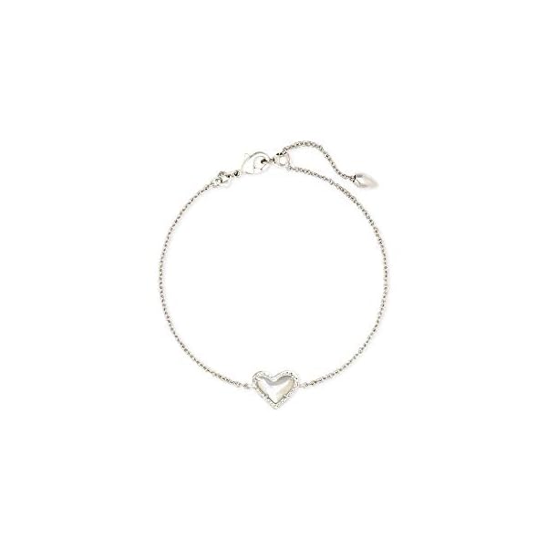 Kendra Scott Ari Heart Link Chain Bracelet for Women, Fashion Jewelry, Rhodium-Plated, Ivory Mother of Pearl