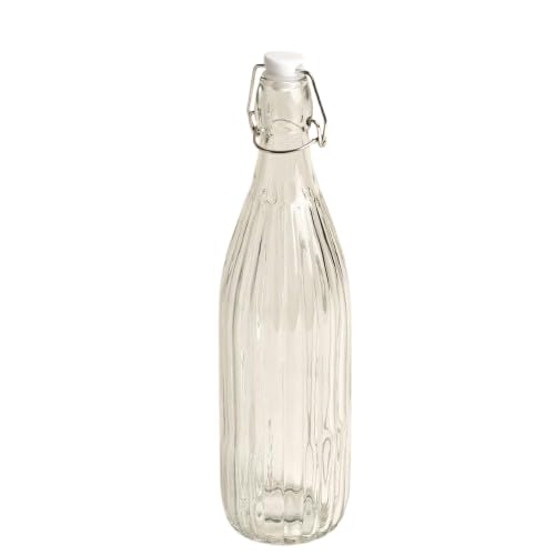 Antriksh Craft Swing Cap Round 550ml 1 Pcs Glass Water Bottle with Flip Top Lid Ribbed Design Airtight Closure Reusable Storage Container Clear White for Beverages Homemade Drinks
