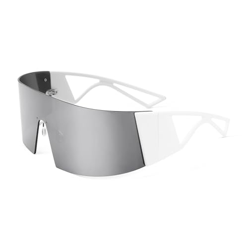 FEISEDY Oversized Flat Top Futuristic Wrap Sunglasses One Piece Goggles for Women Men Fashion Shades B4054